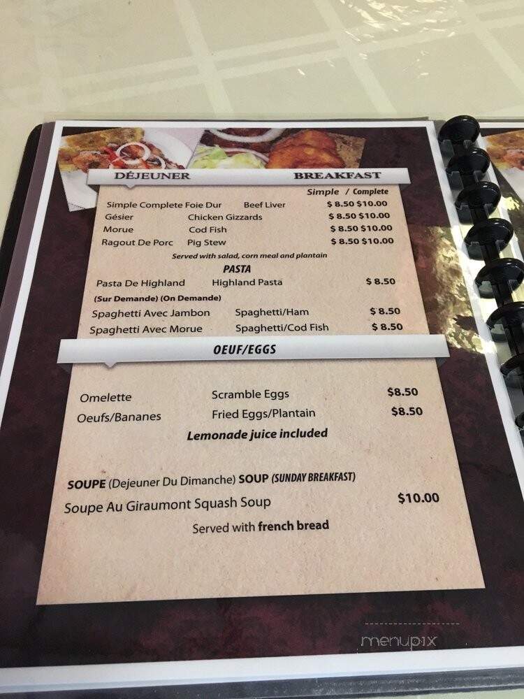 Highland Cuisine - Somerville, MA menu_pic
