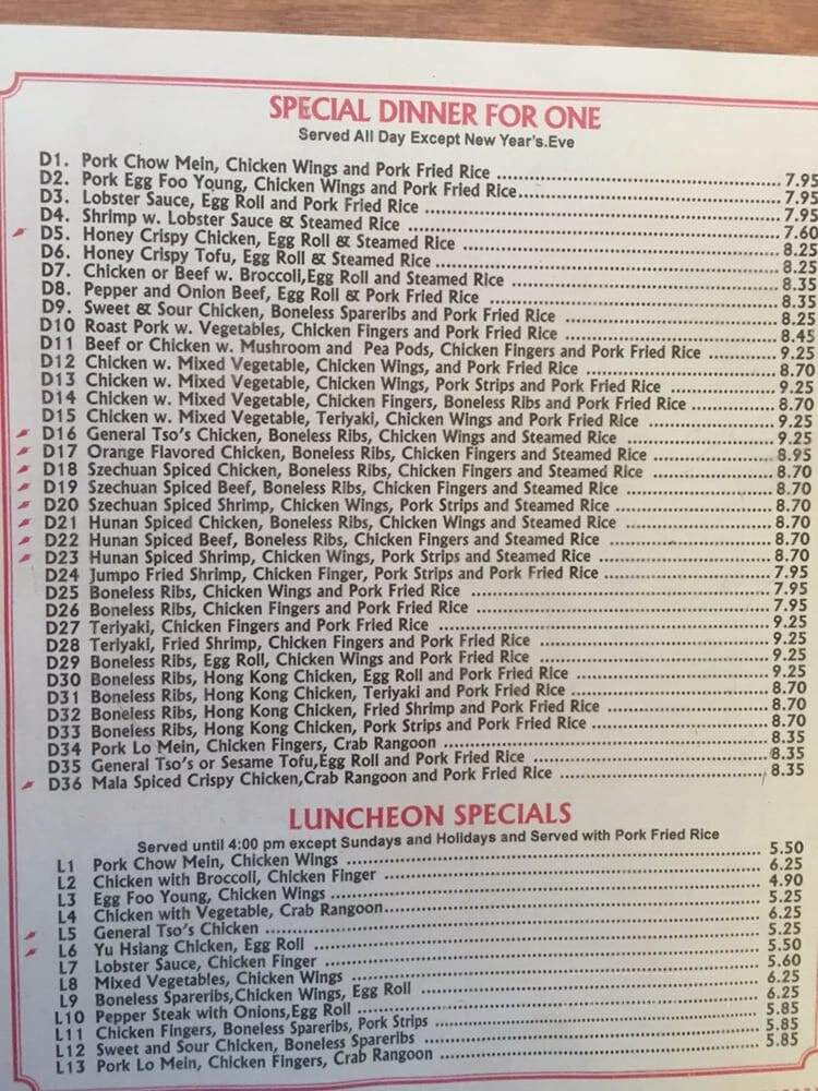 Hong Kong Chef - Dorchester, MA menu_pic