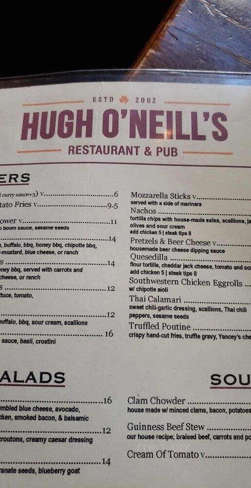 Hugh O'Neill's Pub & Restaurant - Malden, MA menu_pic