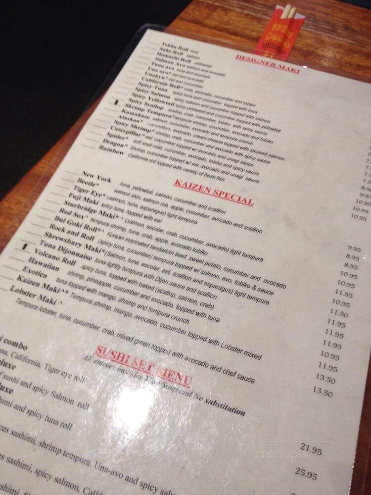 Kaizen Sushi Bar & Grill - Fiskdale, MA menu_pic