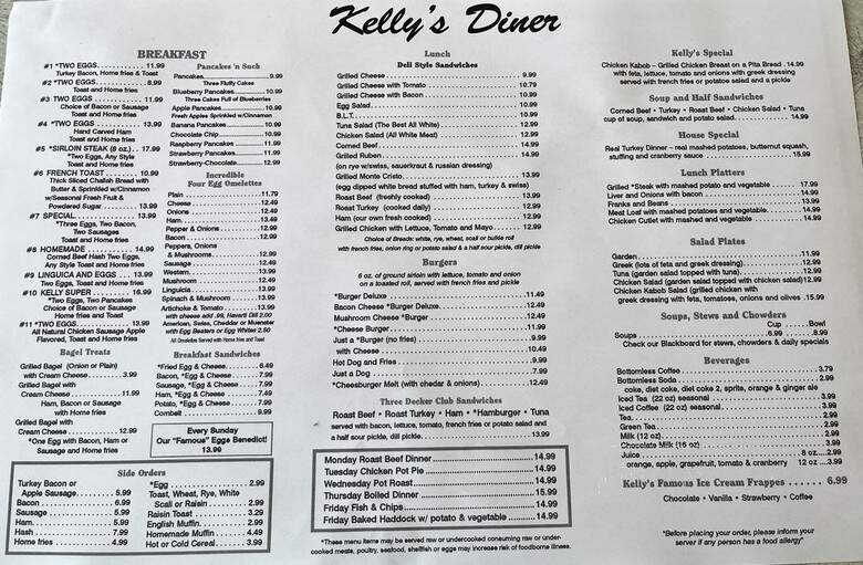 Kelly's Diner - Somerville, MA menu_pic