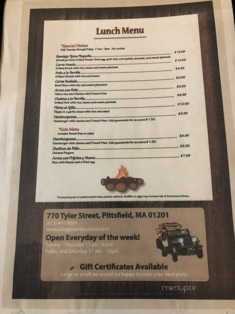 La Fogata - Pittsfield, MA menu_pic