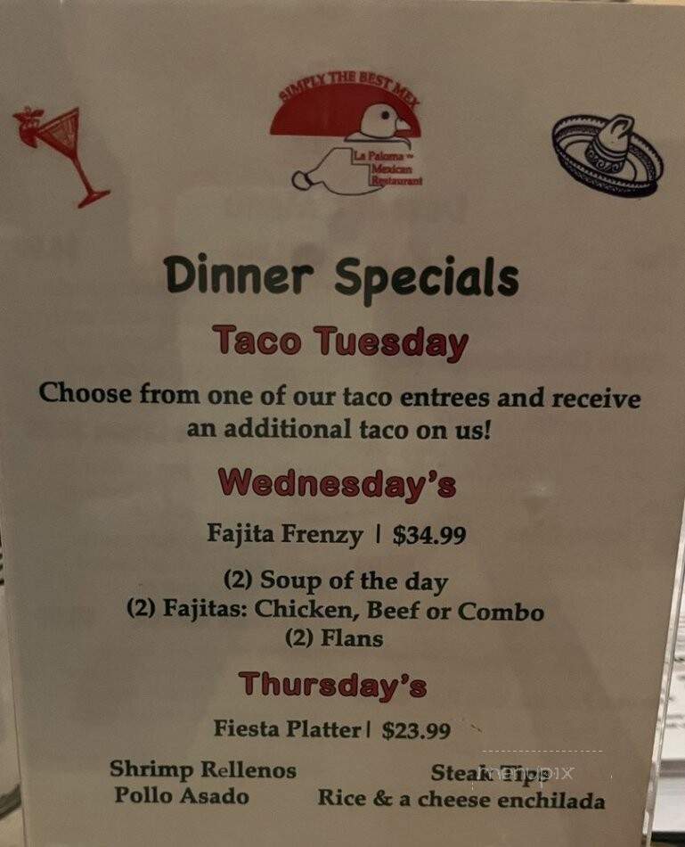 La Paloma Mexican Food - Wollaston, MA menu_pic