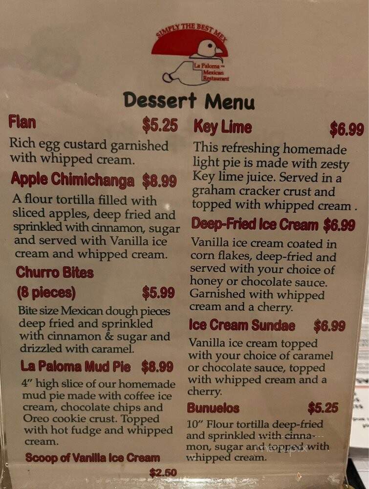 La Paloma Mexican Food - Wollaston, MA menu_pic