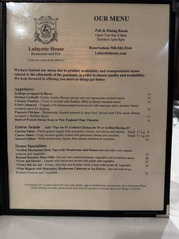 Lafayette House - Foxborough, MA menu_pic
