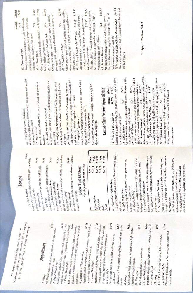 Lanna Thai Diner - Woburn, MA menu_pic
