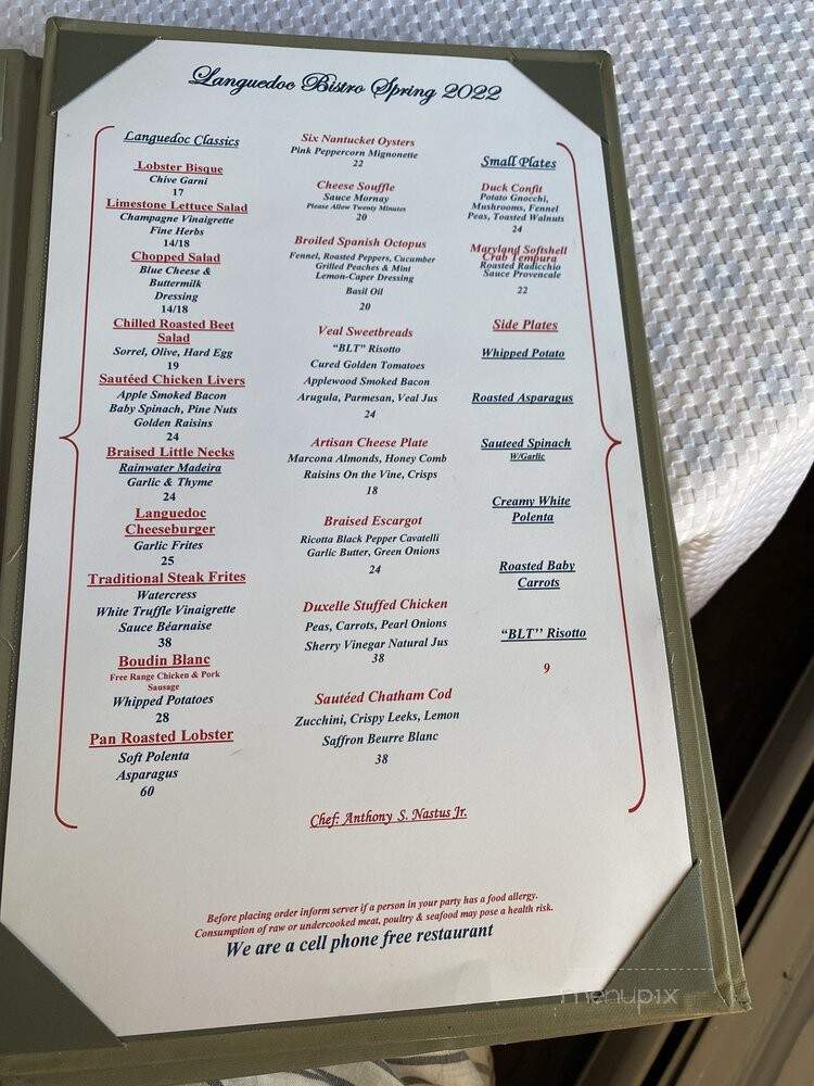 Le Languedoc Inn & Restaurant - Nantucket, MA menu_pic