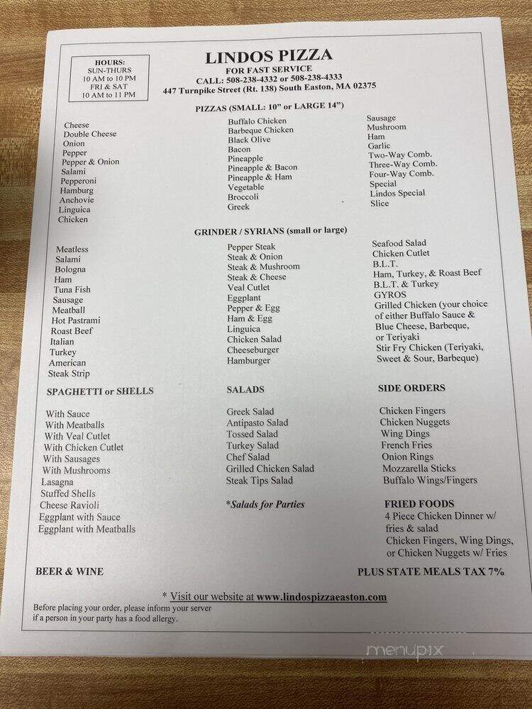 Lindos Pizza - South Easton, MA menu_pic