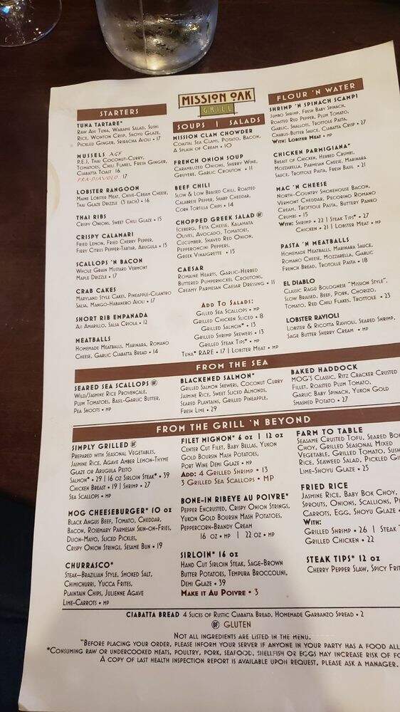 Mission Oak Grill - Newburyport, MA menu_pic