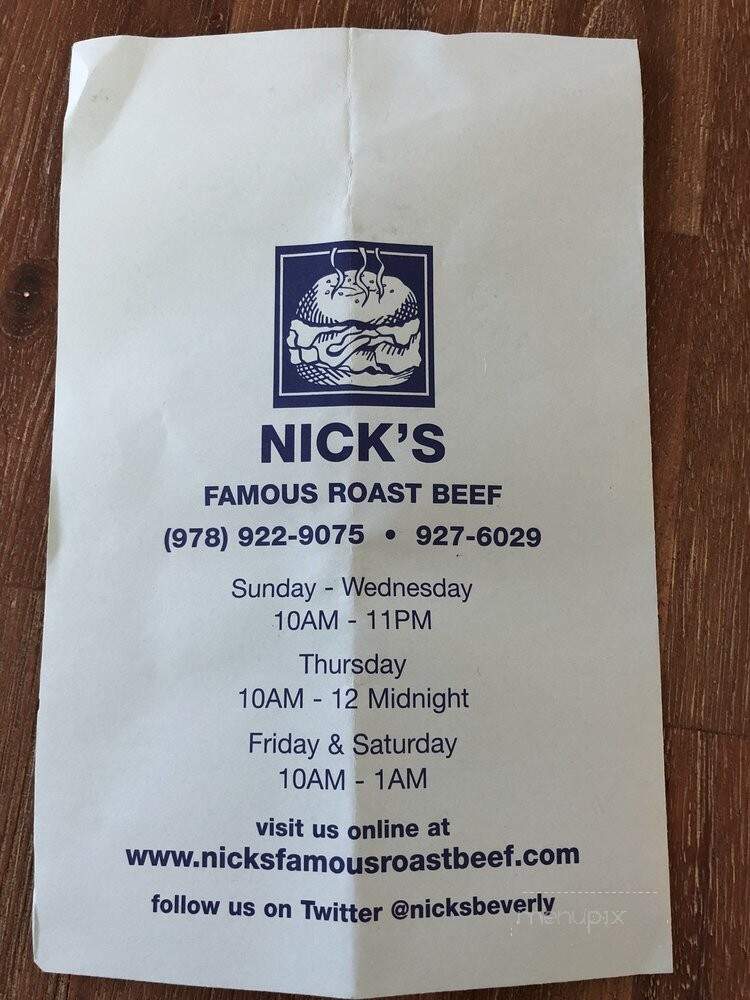 Nick's Roast Beef - Beverly, MA menu_pic