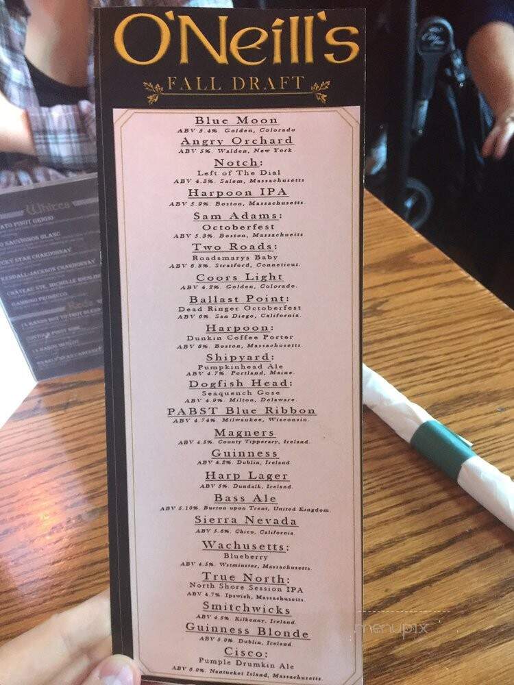 O'Neills Pub & Restaurant - Salem, MA menu_pic