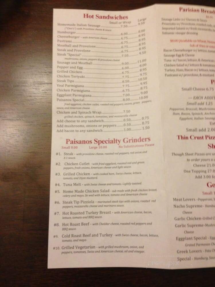 Paisanos Pizza - Leominster, MA menu_pic