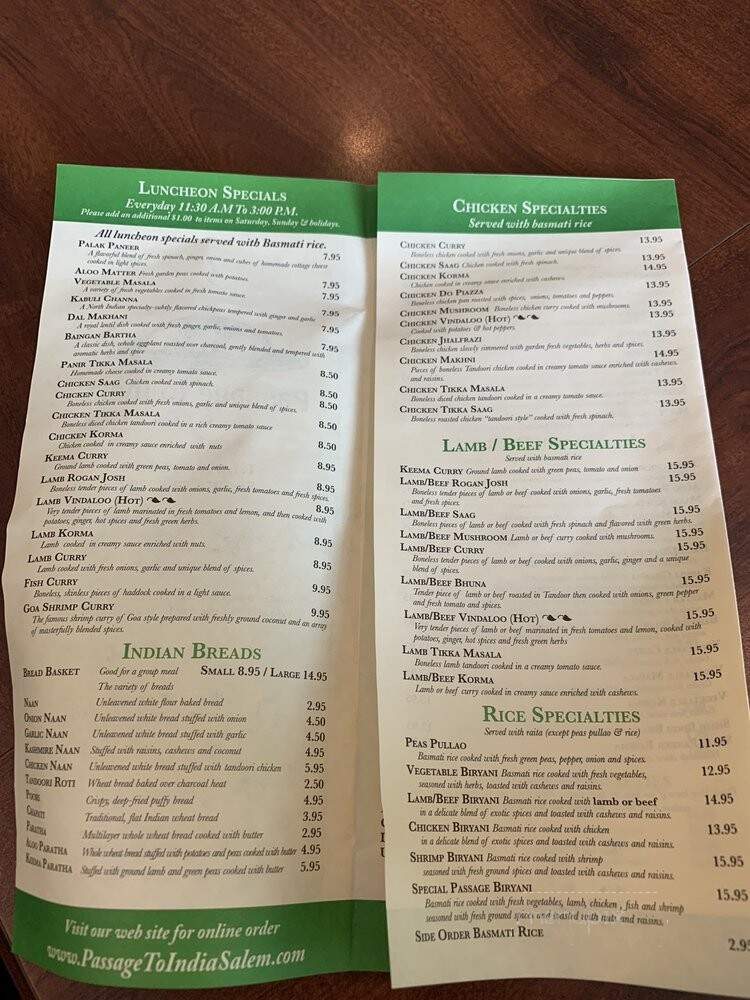 Passage To India - Salem, MA menu_pic