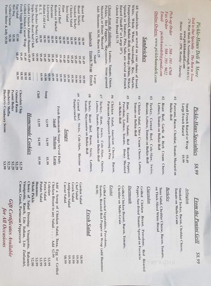 Pickle Haus Deli - Northborough, MA menu_pic