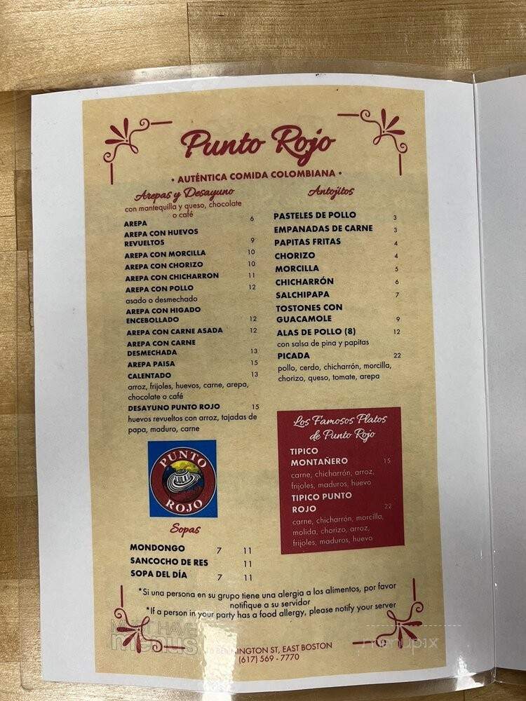 Punto Rojo - East Boston, MA menu_pic