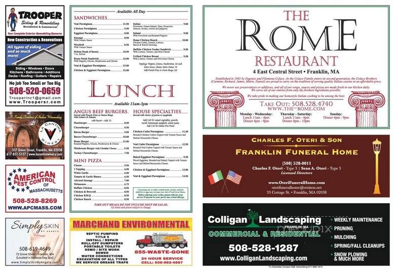 Rome Restaurant - Franklin, MA menu_pic