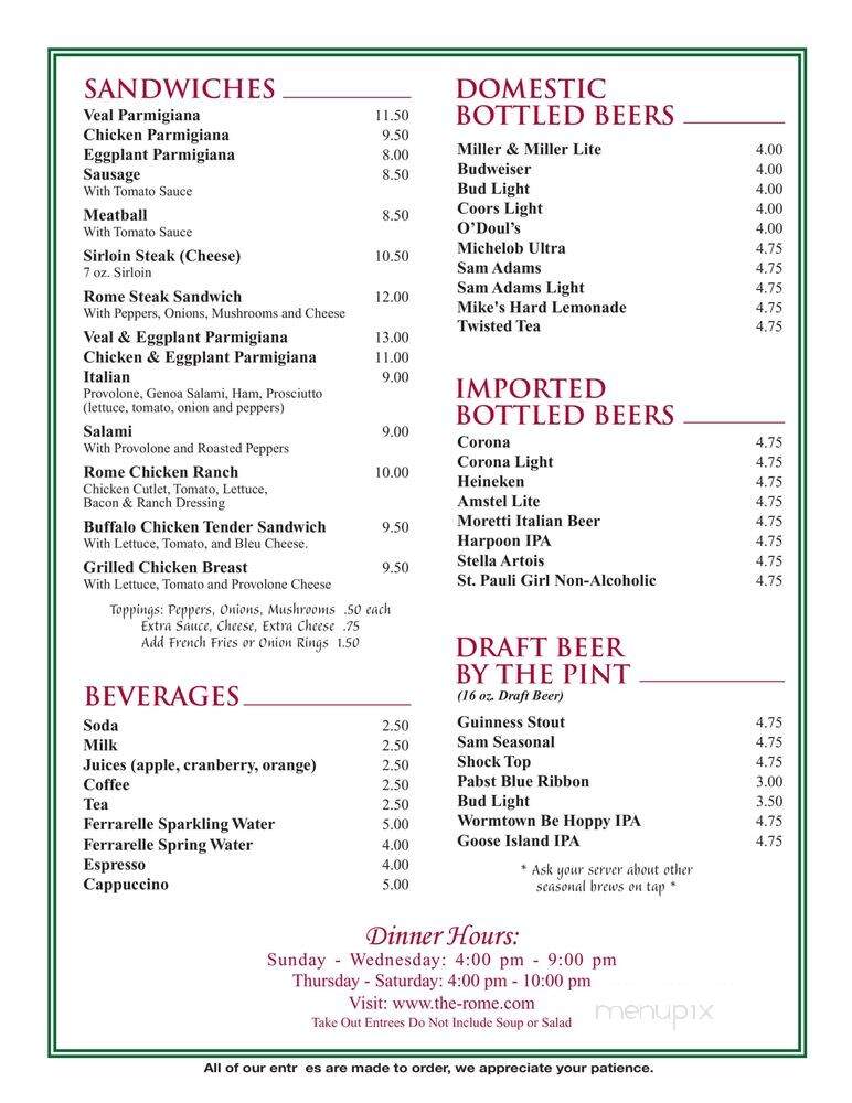 Rome Restaurant - Franklin, MA menu_pic