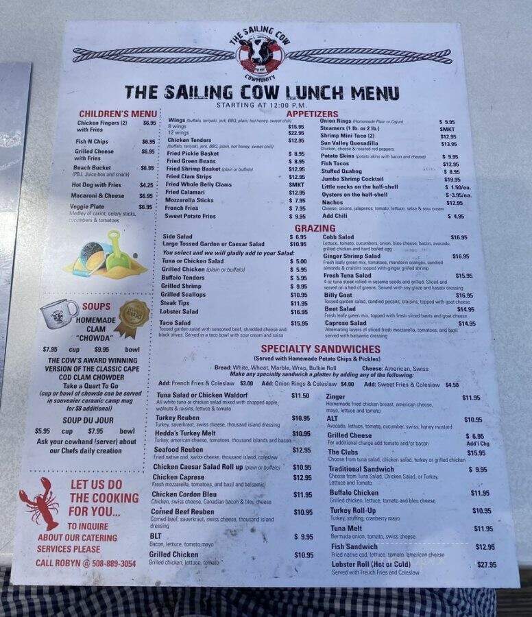 Sailing Cow Cafe - Dennis Port, MA menu_pic