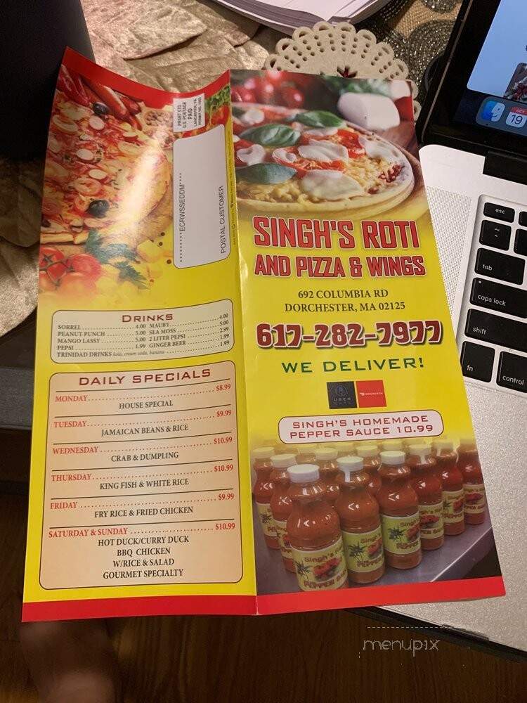 Singh's Roti Shop - Dorchester, MA menu_pic