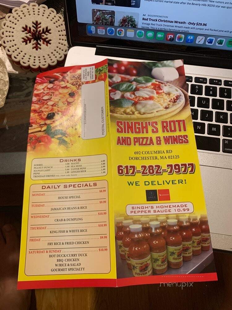 Singh's Roti Shop - Dorchester, MA menu_pic