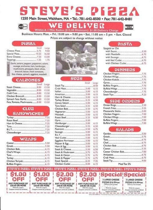 Steve's Pizza - Waltham, MA menu_pic