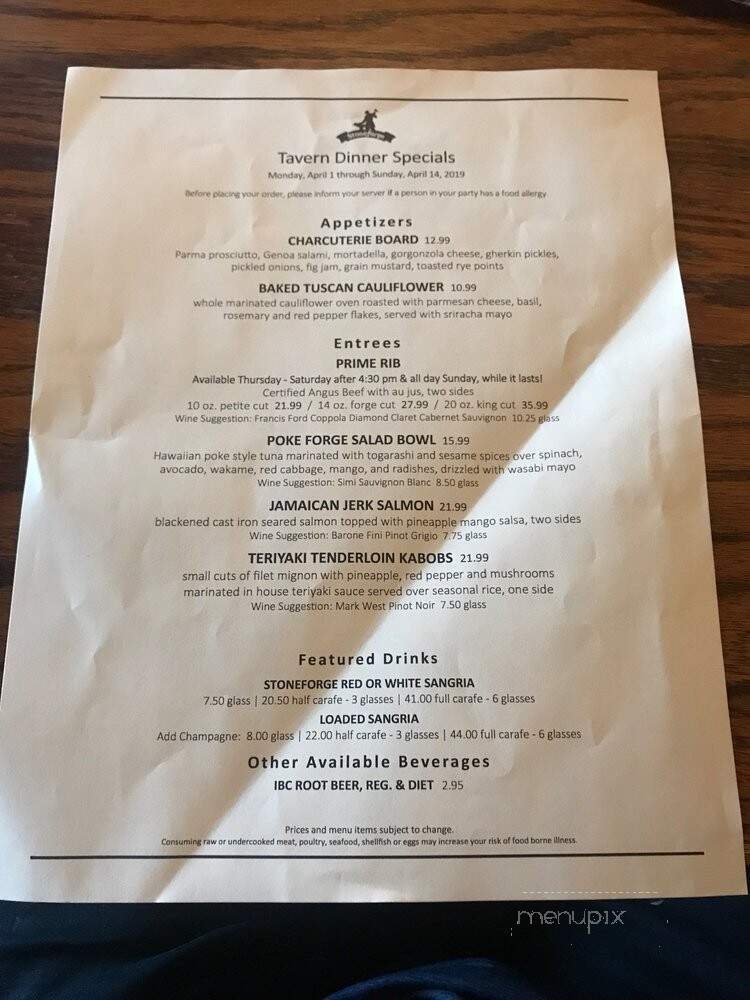 Stoneforge - Raynham, MA menu_pic