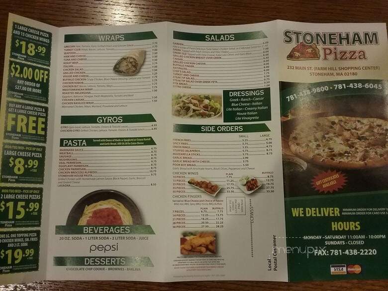 Stoneham Pizza - Stoneham, MA menu_pic