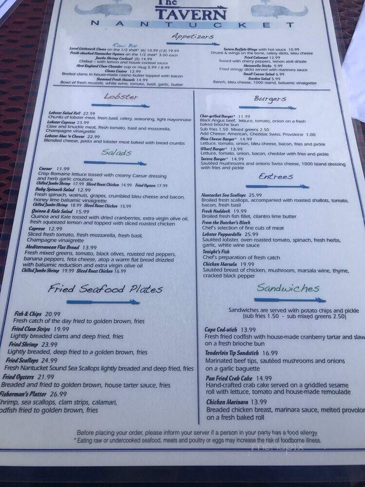 Tavern - Nantucket, MA menu_pic