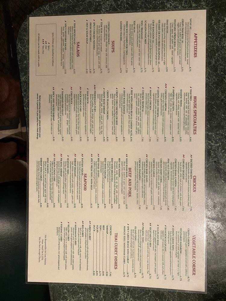 Thailand Cafe - Arlington, MA menu_pic