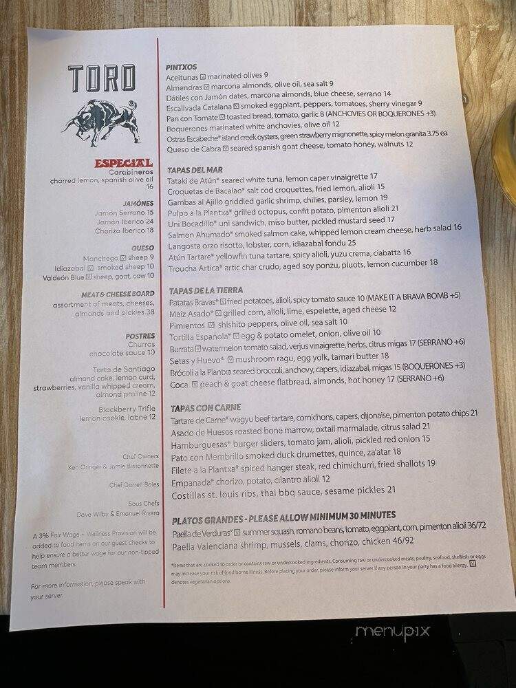 Toro - Boston, MA menu_pic