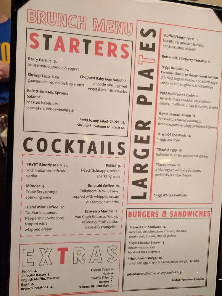 Tryst - Arlington, MA menu_pic