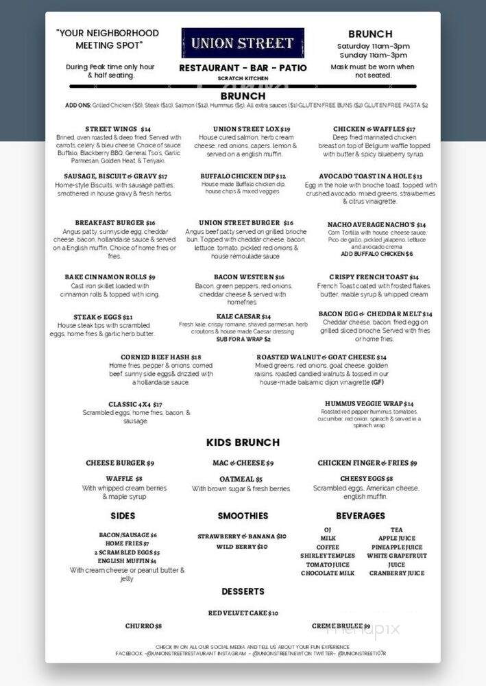 Union Street Restaurant - Newton Center, MA menu_pic
