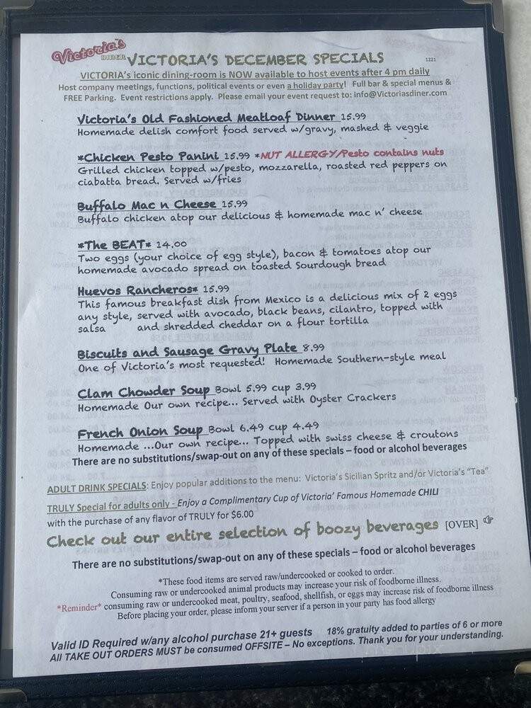 Victoria Diner - Boston, MA menu_pic