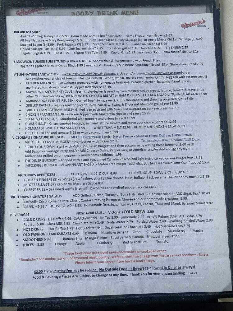 Victoria Diner - Boston, MA menu_pic
