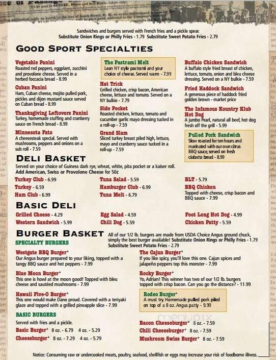 Westgate Pub Grille & Billiard - Brockton, MA menu_pic