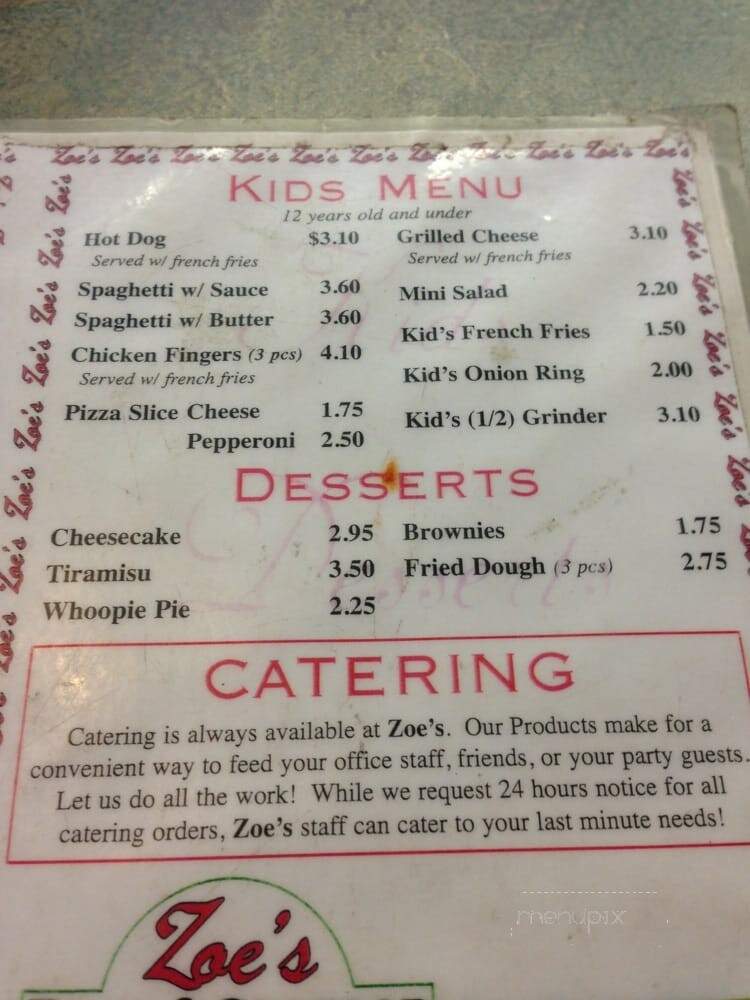 Zoe's Pizza & Seafood - Southbridge, MA menu_pic