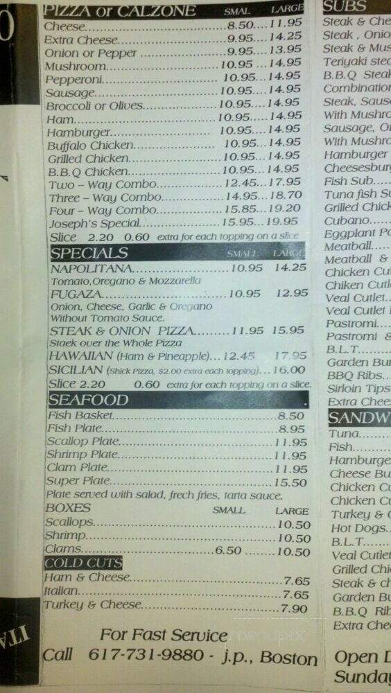 Joseph's Sub Shop & Pizza - Jamaica Plain, MA menu_pic