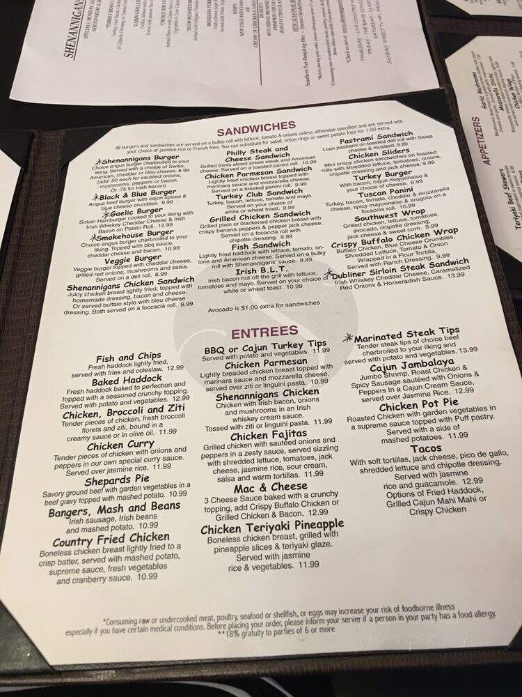 Shenanagan's - South Boston, MA menu_pic