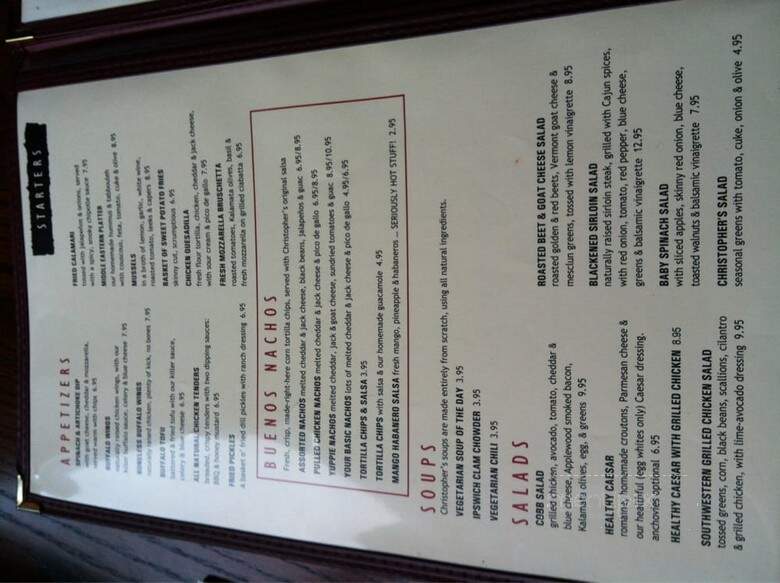 Christopher's Restaurant & Bar - Cambridge, MA menu_pic
