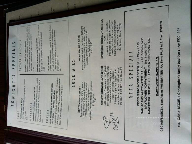Christopher's Restaurant & Bar - Cambridge, MA menu_pic