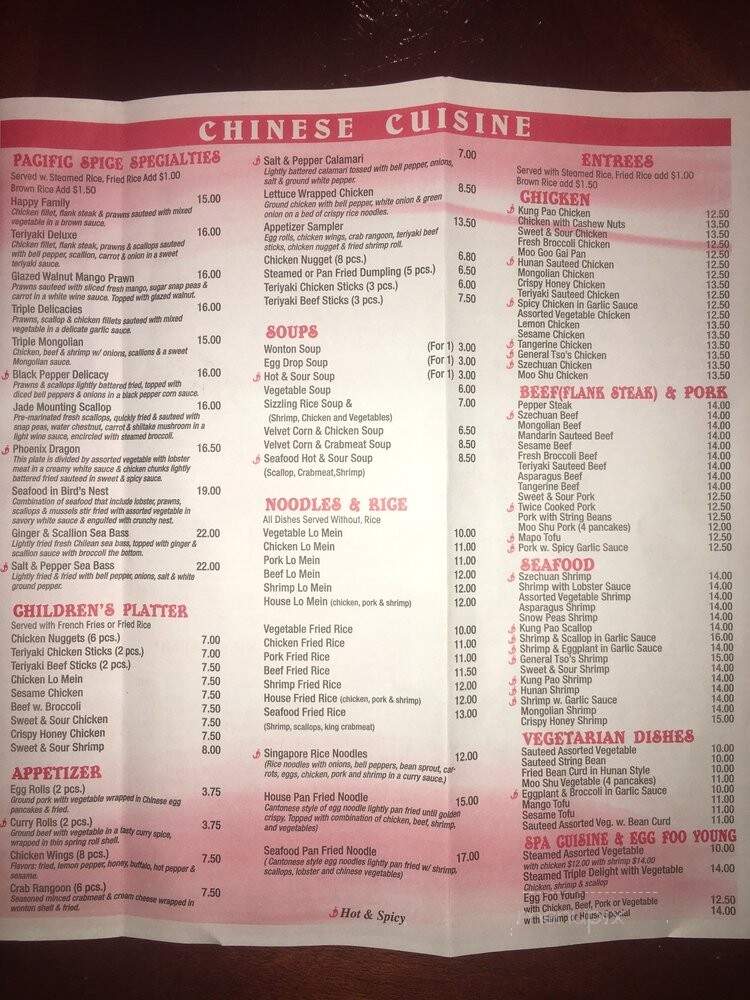 Pacific Spice Restaurant - Cumming, GA menu_pic