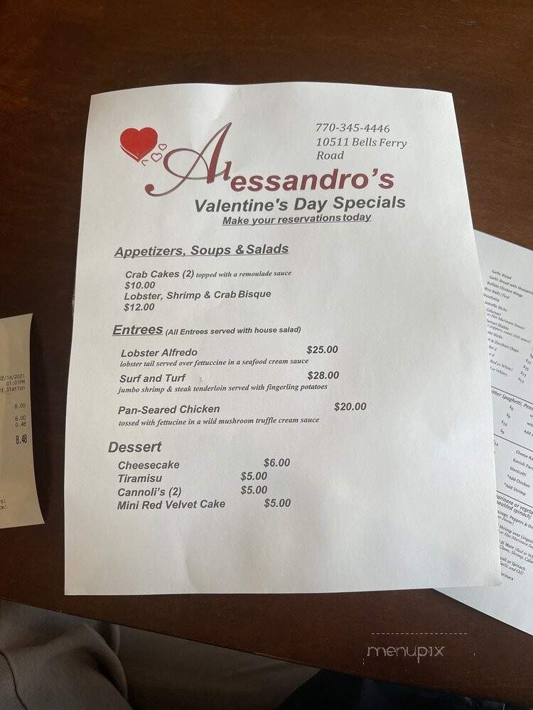 Alesandro's Italian Cafe - Canton, GA menu_pic
