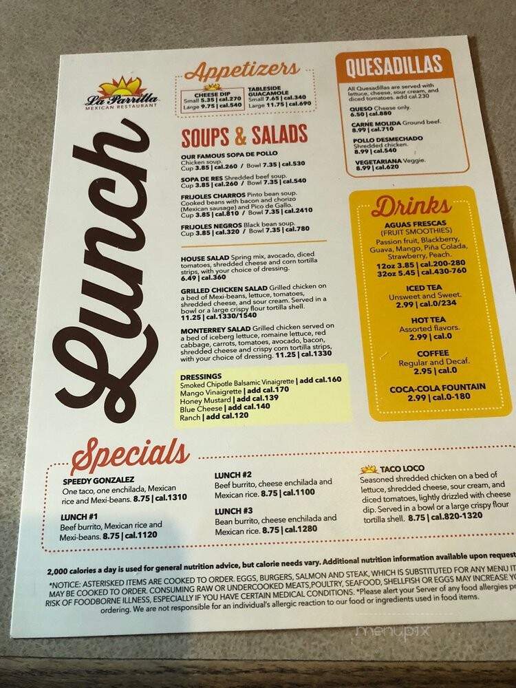 La Parrilla Mexican Restaurant - Fayetteville, GA menu_pic