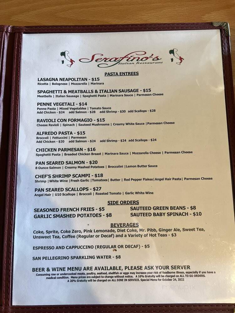 Serafino Italian Restaurant - Morrow, GA menu_pic