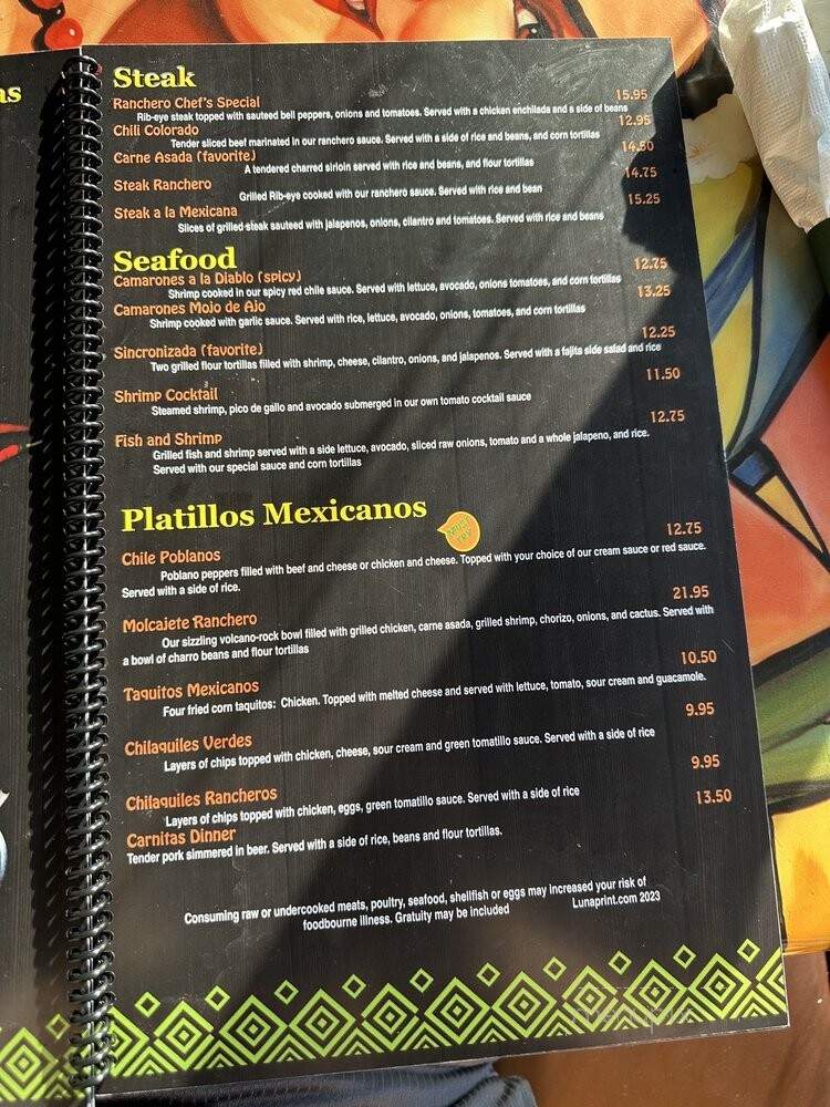 El Ranchero Mexican Restaurant - Peachtree City, GA menu_pic