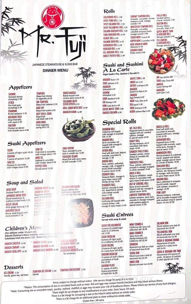 Mt Fuji Steakhouse & Sushi - Peachtree City, GA menu_pic