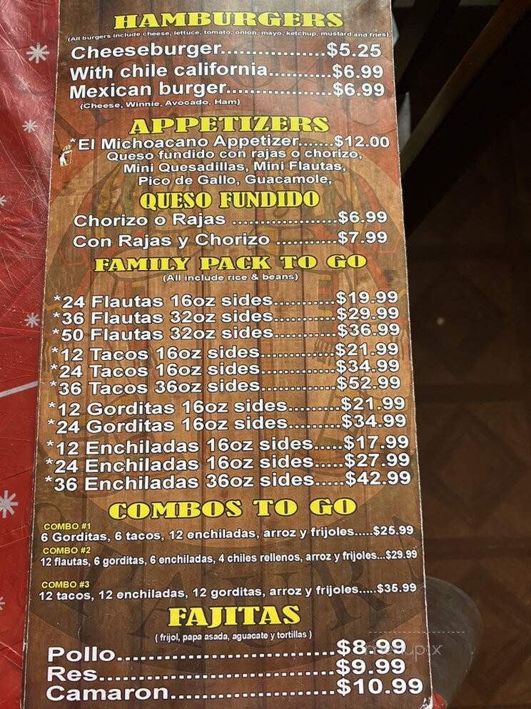 El Michoacano Restaurante - Forest Park, GA menu_pic