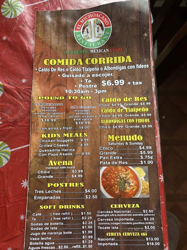 El Michoacano Restaurante - Forest Park, GA menu_pic