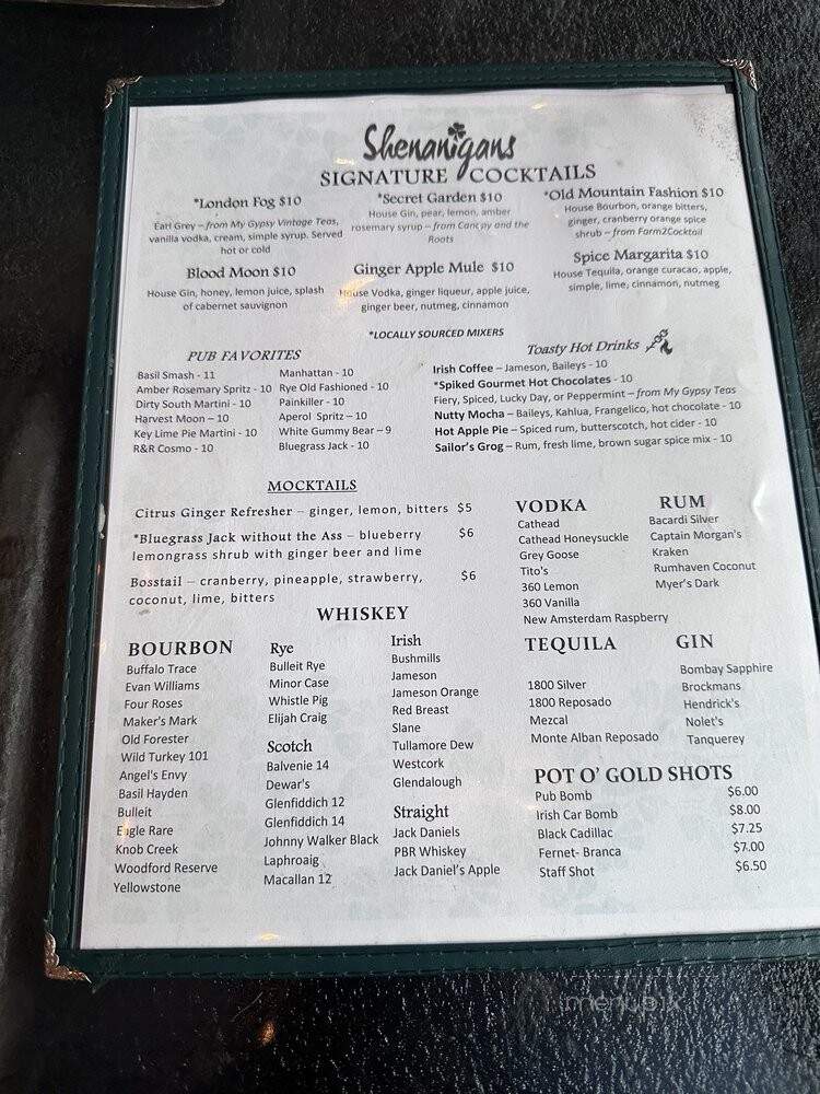 Shenanigan's - Dahlonega, GA menu_pic