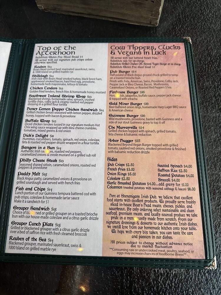 Shenanigan's - Dahlonega, GA menu_pic